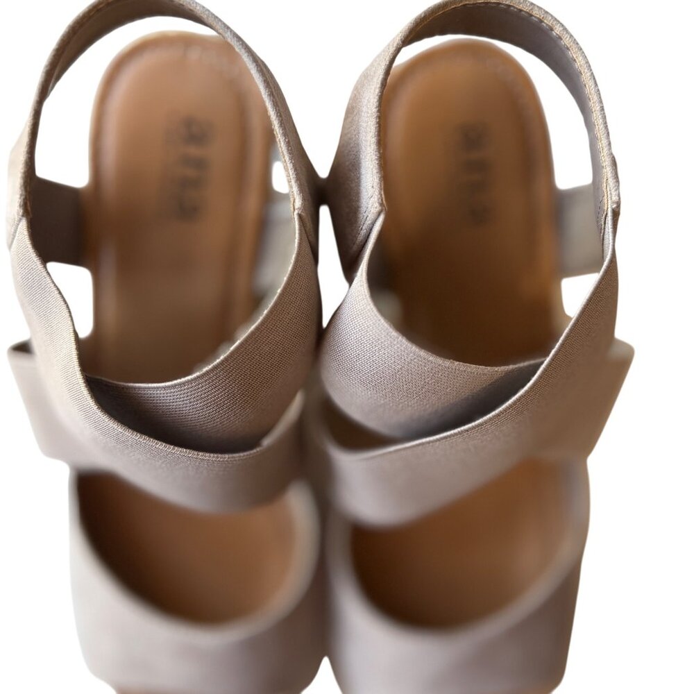 Ana Nautical Beige Elastic Strap Wedge Sandals 3.5" Heel Womens Size 11M - Picture 5 of 14
